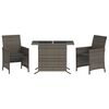 vidaXL 3 pcs conjunto bistr&ocirc; com almofad&otilde;es vime PE cinza