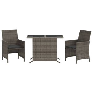vidaXL 3 pcs conjunto bistr&ocirc; com almofad&otilde;es vime PE cinza