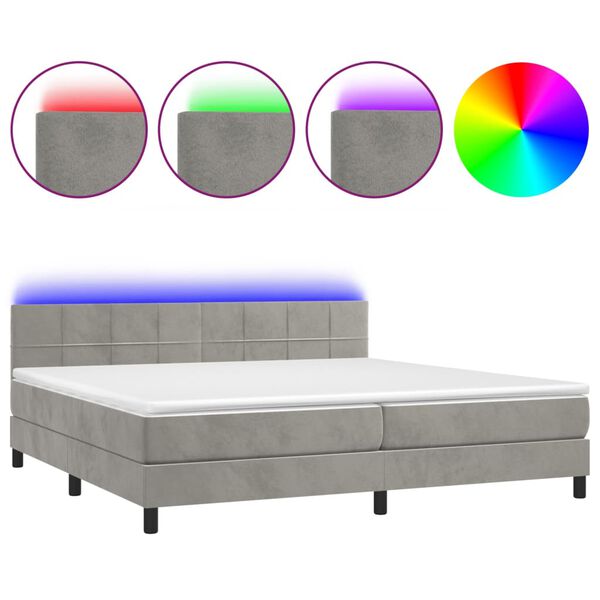 vidaXL Cama box spring c/ colch&atilde;o/LED 200x200 cm veludo cinzento-claro