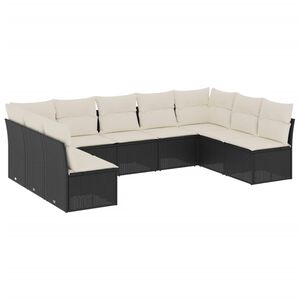 vidaXL 9 pcs conjunto de sof&aacute;s p/ jardim c/ almofad&otilde;es vime PE preto