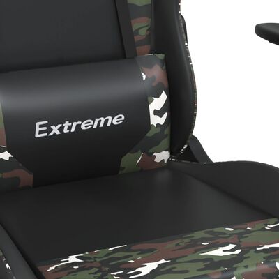 vidaXL Cadeira gaming massagens apoio pés couro artif preto/camuflagem