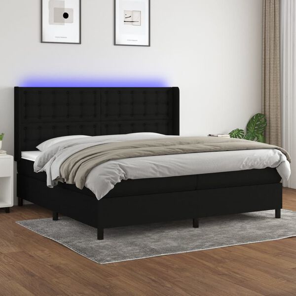 vidaXL Cama box spring c/ colch&atilde;o e LED 200x200 cm tecido preto