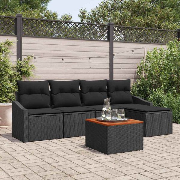 vidaXL Conjunto de Sof&aacute; de Jardim 6 pcs Preto vime PE