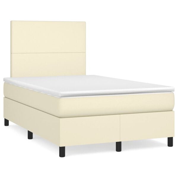 vidaXL Cama com molas/colch&atilde;o 120x200 cm couro artificial cor creme