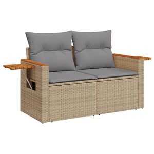 vidaXL Sof&aacute; de jardim de 2 lugares com almofad&otilde;es vime PE bege