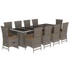 vidaXL 11 pcs conjunto jantar p/ jardim c/ almofad&otilde;es vime PE cinzento