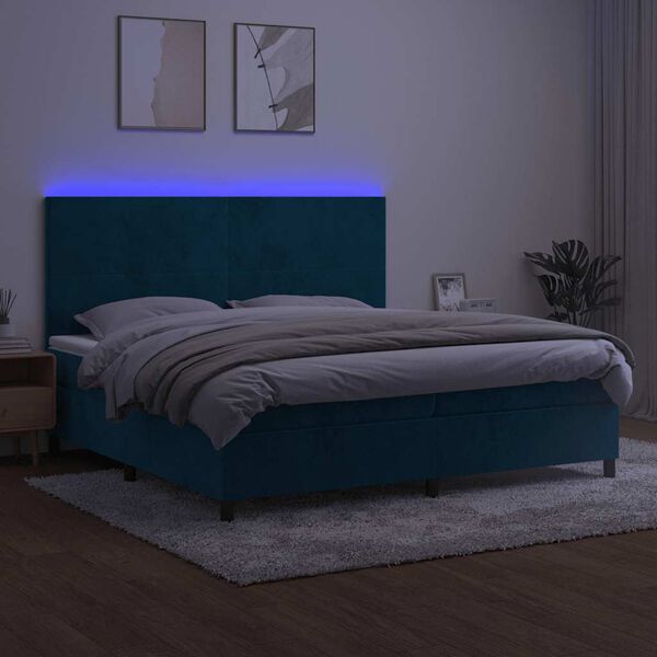 vidaXL Cama box spring c/ colch&atilde;o/LED 200x200 cm veludo azul-escuro