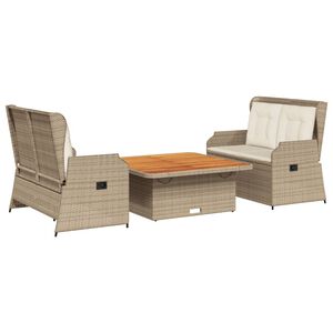 vidaXL 3 pcs conjunto lounge de jardim com almofad&otilde;es vime PE bege