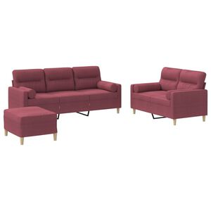 vidaXL 3 pcs conjunto de sof&aacute;s com almofadas tecido vermelho-tinto