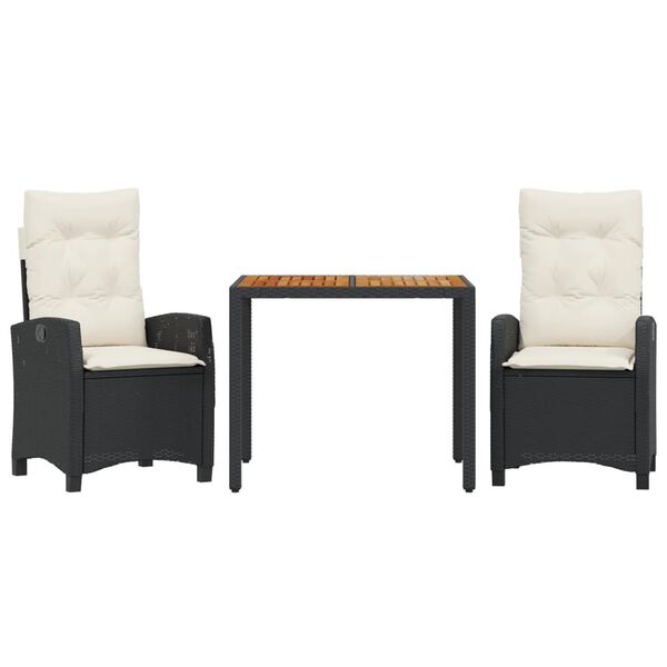 vidaXL 5 pcs conjunto de jantar p/ jardim c/ almofad&otilde;es vime PE preto