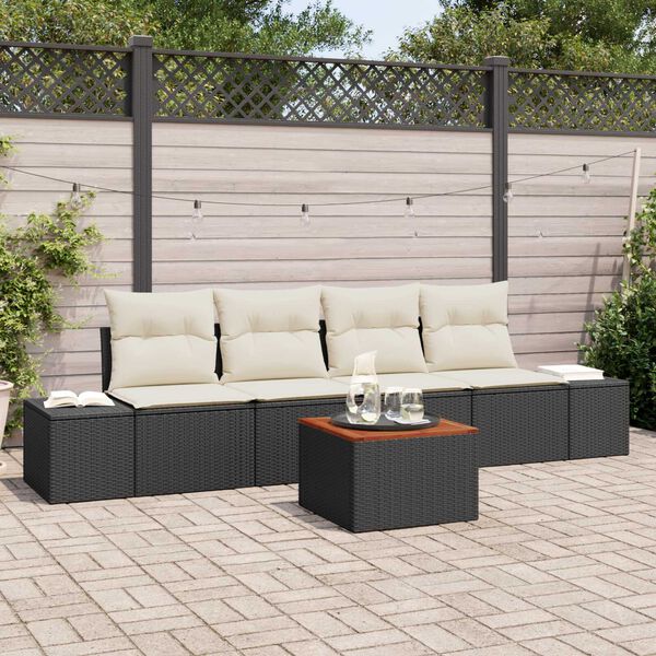 vidaXL Conjunto de Sof&aacute; de Jardim 5 pcs Preto e Creme vime PE