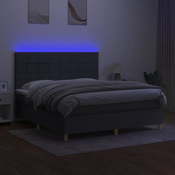 vidaXL Cama box spring c/ colch&atilde;o e LED 160x200 cm tecido cinza-escuro