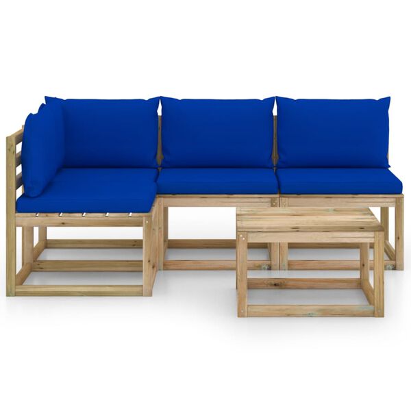 vidaXL 5 pcs conjunto lounge de jardim c/ almofad&otilde;es azuis