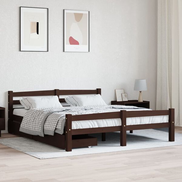 vidaXL Estrutura de cama c/ 2 gavetas 160x200 cm pinho castanho-escuro