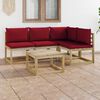 vidaXL 5 pcs conjunto lounge de jardim c/ almofad&otilde;es vermelho tinto