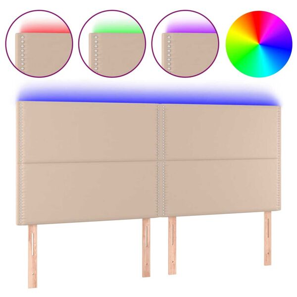 vidaXL Cabeceira cama c/ LED couro artif. 160x5x118/128 cm cappuccino