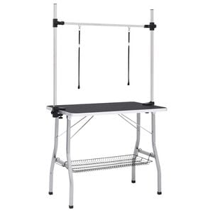 vidaXL Mesa de grooming ajust&aacute;vel para c&atilde;es com 2 la&ccedil;os e cesto