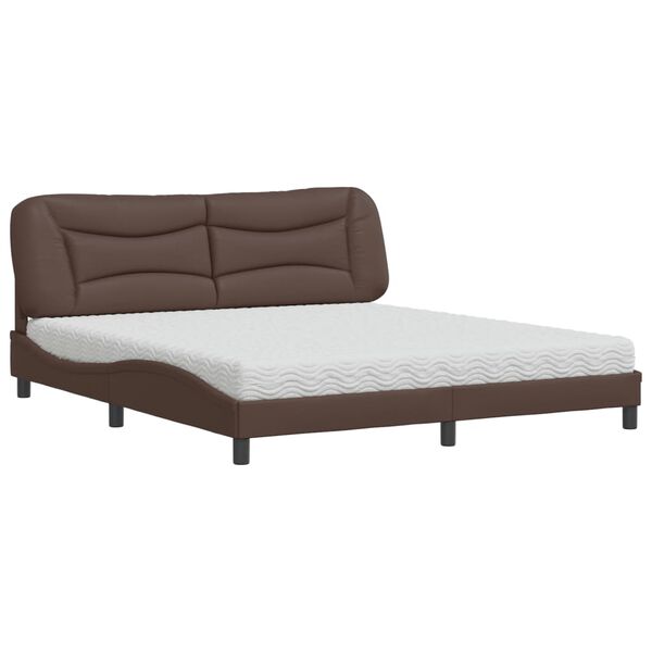vidaXL Cama com colch&atilde;o Hvar 180x200 cm couro artificial castanho