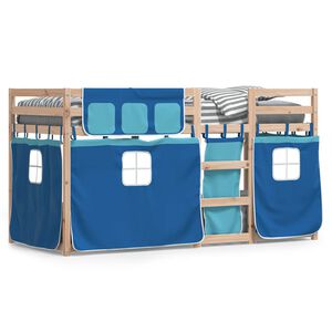 vidaXL Beliche com cortinas 90x200 cm madeira de pinho maci&ccedil;a azul