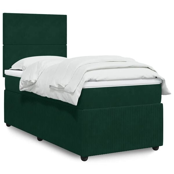vidaXL Cama com molas/colch&atilde;o 100x200 cm veludo verde-escuro