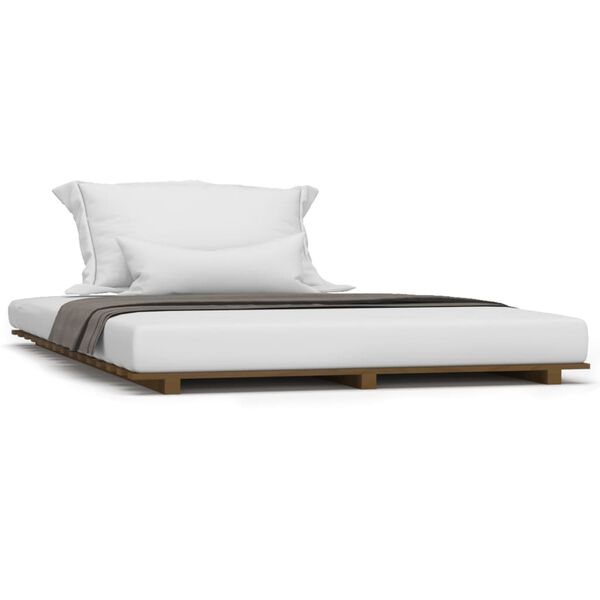 vidaXL Estrutura de cama 135x190 cm pinho maci&ccedil;o castanho mel
