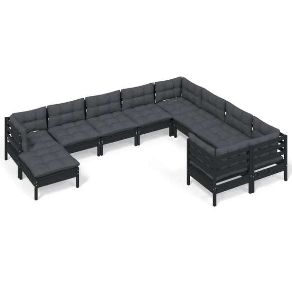 vidaXL 10 pcs conjunto lounge de jardim c/ almofad&otilde;es pinho preto