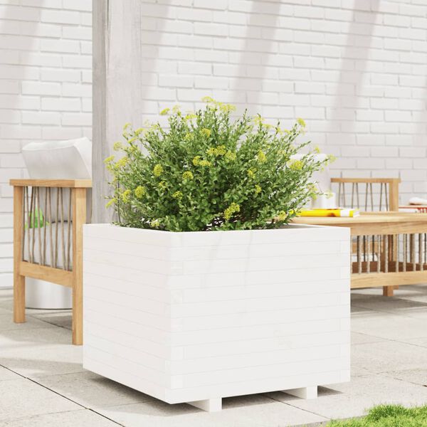 vidaXL Vaso/floreira de jardim 60x60x49,5 cm pinho maci&ccedil;o branco