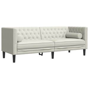 vidaXL Sof&aacute; chesterfield com rolos 3 lugares veludo rosa