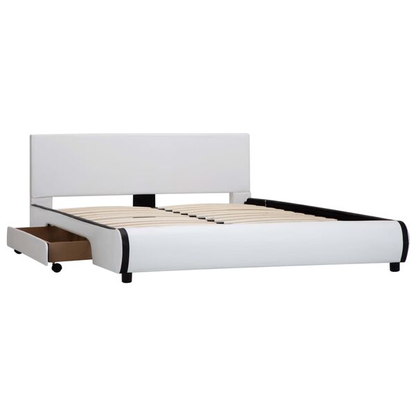 vidaXL Estrutura de cama com gavetas 140x200cm couro artificial branco
