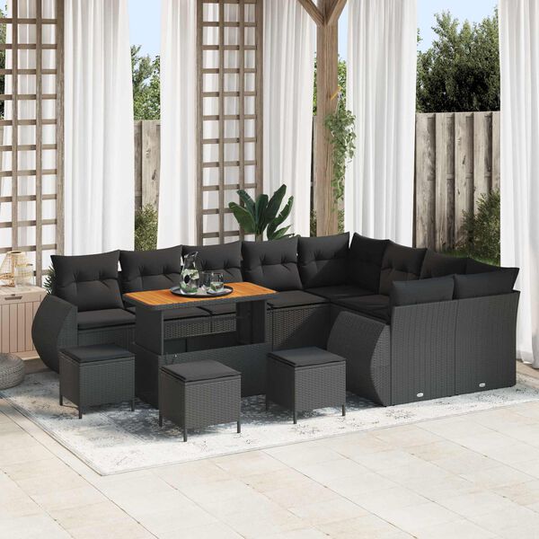 vidaXL Conjunto de Sof&aacute; de Jardim 13 pcs Preto Rattan de Polipropileno