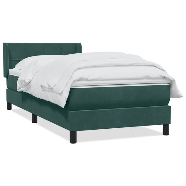 vidaXL Cama com molas/colch&atilde;o 90x220 cm veludo verde-escuro