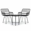 vidaXL 3 pcs conjunto de jantar para jardim vime PE preto
