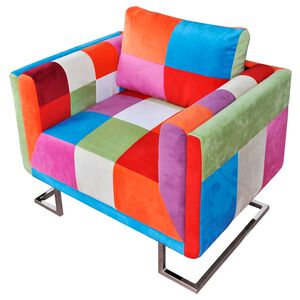 vidaXL Poltrona cubo com p&eacute;s cromados, tecido com design de retalhos