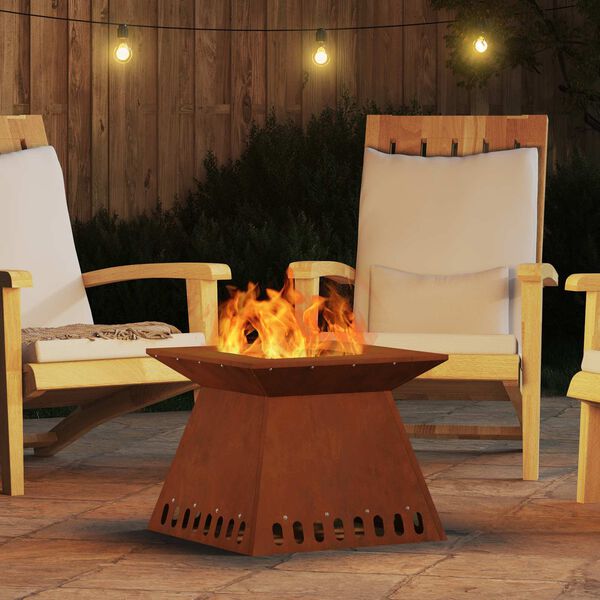 vidaXL Fire Pit Castanho 48 x 48 x 40 cm A&ccedil;o resistente &agrave;s intemp&eacute;ries