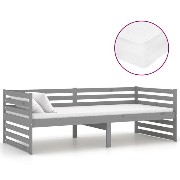 vidaXL Sof&aacute;-cama com colch&atilde;o 90x200 cm pinho maci&ccedil;o cinzento