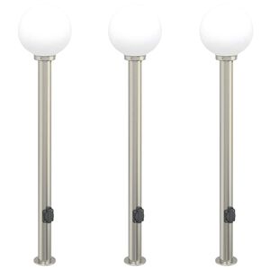 vidaXL Lumin&aacute;rias de balizador com tomada, 3 pe&ccedil;as, 120 cm, a&ccedil;o inoxid&aacute;vel, IP44