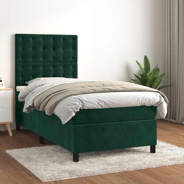vidaXL Cama com molas/colch&atilde;o 80x200 cm veludo verde-escuro