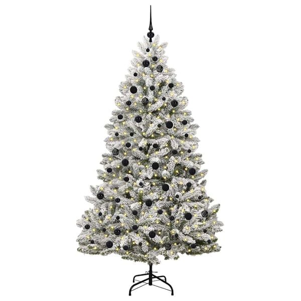 vidaXL &Aacute;rvore de Natal Artificial Verde e Branco 210 cm PVC e Metal