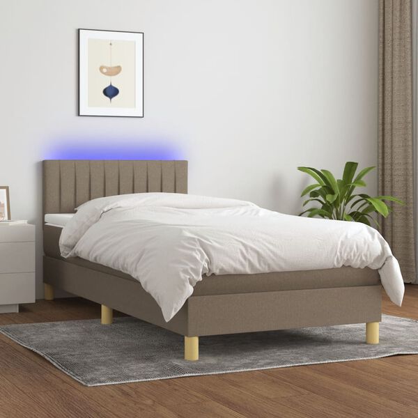 vidaXL Cama box spring + colch&atilde;o/LED 90x190cm tecido cinza-acastanhado