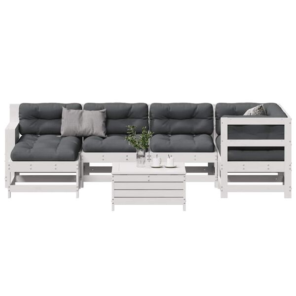 vidaXL 7 pcs conj. lounge de jardim c/ almofad&otilde;es pinho maci&ccedil;o branco