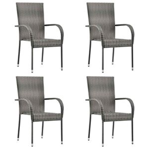 vidaXL Cadeiras de exterior empilh&aacute;veis 4 pcs vime PE cinzento