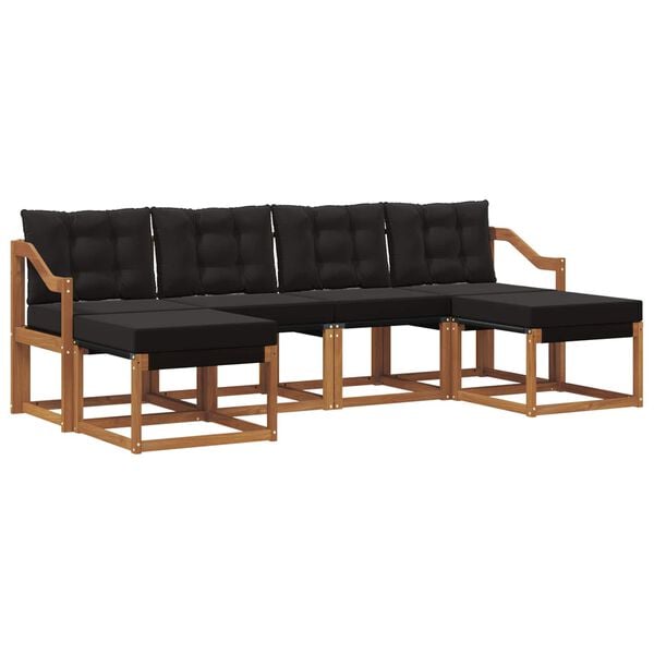 vidaXL Conjunto de Sof&aacute;s para Exterior 6 pcs Natural e Preto