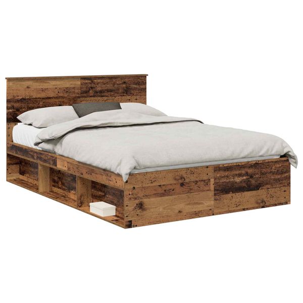vidaXL Estrutura da Cama com cabeceira Madeira antiga 140 x 190 cm