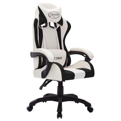 vidaXL Cadeira estilo corrida luzes LED RGB couro artif. branco/preto