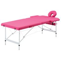 vidaXL Mesa de massagens dobrável 2 zonas alumínio rosa
