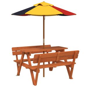 vidaXL Mesa de piquenique para 4 crian&ccedil;as com guarda-sol abeto maci&ccedil;o