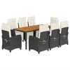 vidaXL 9 pcs conjunto de jantar p/ jardim c/ almofad&otilde;es vime PE preto