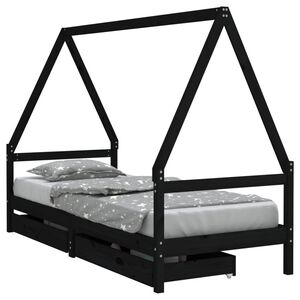 vidaXL Estrutura cama infantil c/ gavetas 80x200cm pinho maci&ccedil;o preto