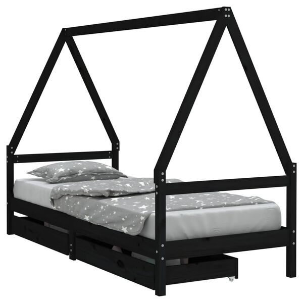 vidaXL Estrutura cama infantil c/ gavetas 80x200cm pinho maci&ccedil;o preto