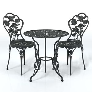 vidaXL 3 pcs conjunto de bistr&ocirc; alum&iacute;nio fundido preto